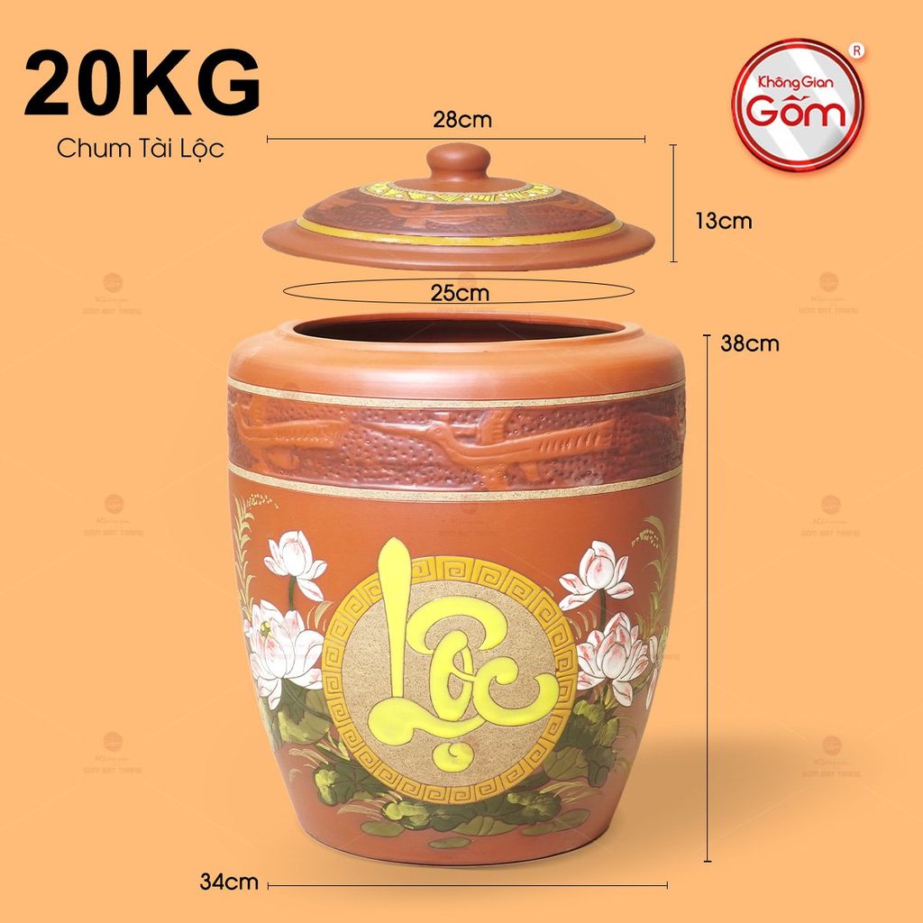 Hũ Gốm Họa Tiết Hoa Sen Lộc Nắp Nhọn