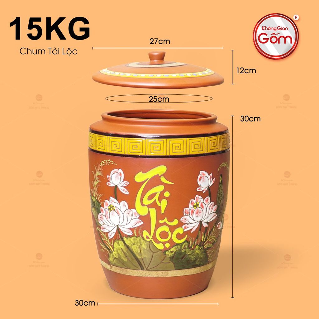 Hũ Gạo Tài Lộc Hoa Sen Nắp Ngang