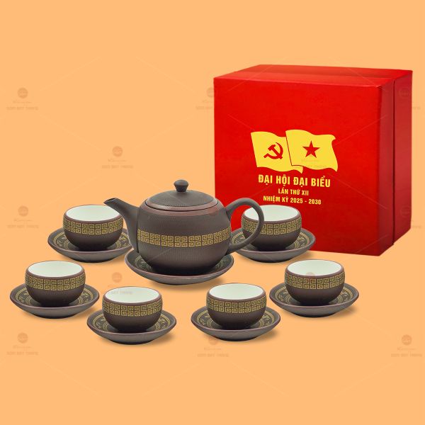 Bộ Ấm Chén Trà Tử Sa Trống Đồng
