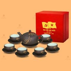 Bộ Ấm Chén Trà Minh Nguyệt Hồng Sa Nâu Sen Vàng