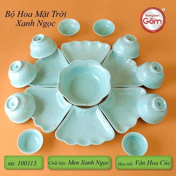 Bộ Bát Đĩa Hoa Mặt Trời Men Ngọc Hoa Cúc