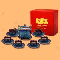 Bộ Ấm Chén Trà Men Hỏa Biến Vai Vuông