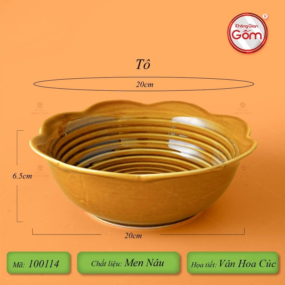 Bộ Bát Đĩa Hoa Mặt Trời Men Nâu Vân Hoa Cúc