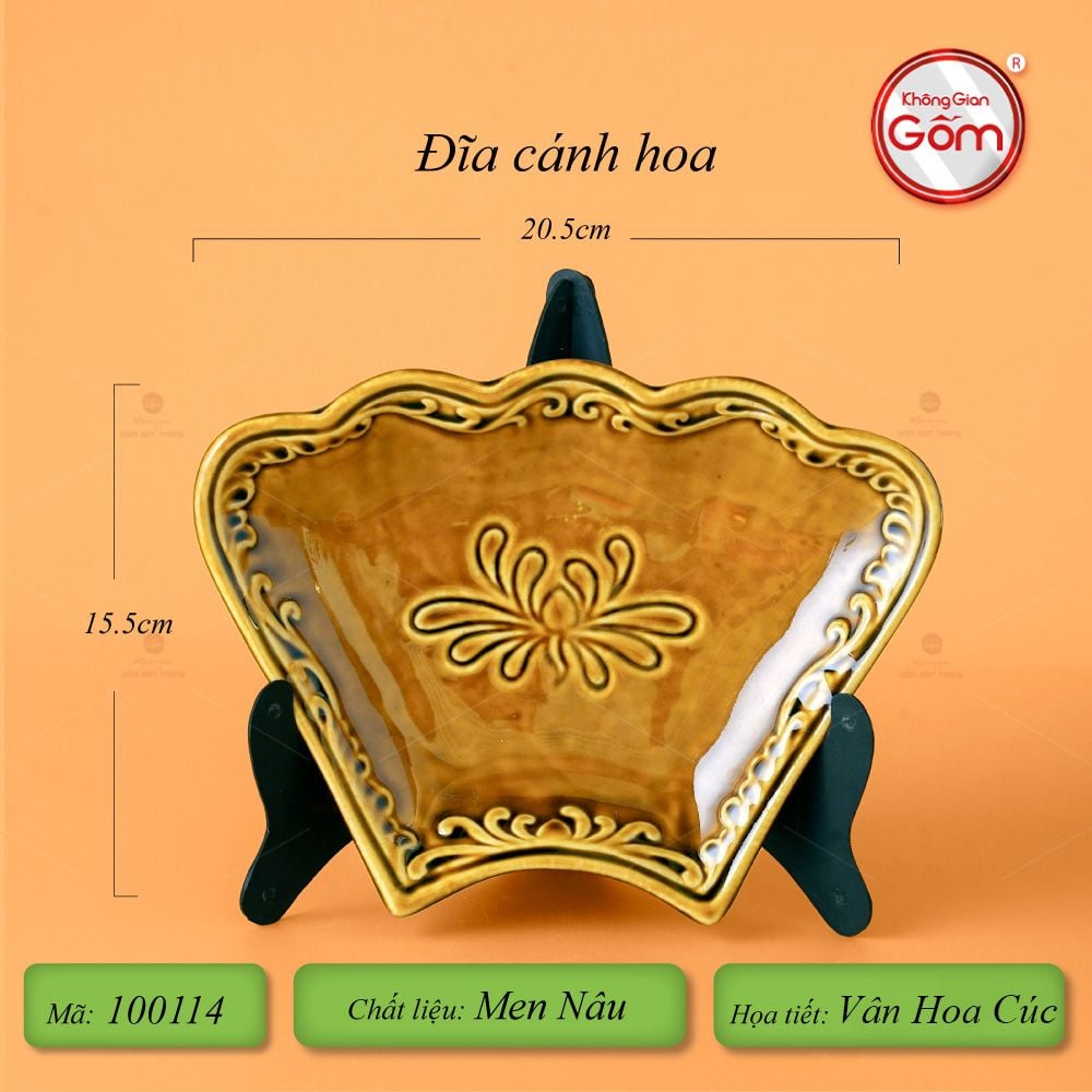 Bộ Bát Đĩa Hoa Mặt Trời Men Nâu Vân Hoa Cúc
