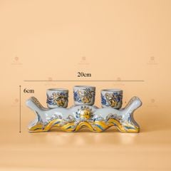 Kỷ Ngai 3 Chén Men Hoàng Tộc Vẽ Vàng Họa Tiết Cuốn Thư