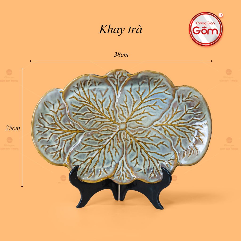 Bộ Ấm Trà Ly Gấm Men Hỏa Biến Khay Lá Xếp