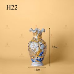 Lọ Hoa Miệng Lượn Men Rạn Vẽ Vàng Họa Tiết Công Đào