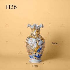 Lọ Hoa Miệng Lượn Men Rạn Vẽ Vàng Họa Tiết Công Đào