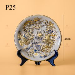 Mâm Bồng Men Hoàng Tộc Vẽ Vàng Họa Tiết Long Phụng Trình Tường