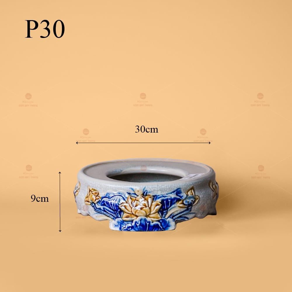 Đế Bát Hương Thờ Men Rạn Nổi Họa Tiết Hoa Sen
