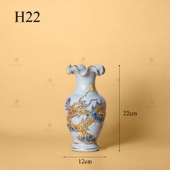 Lọ Hoa Miệng Lượn Men Rạn Vẽ Vàng Họa Tiết Rồng Chầu Nhật