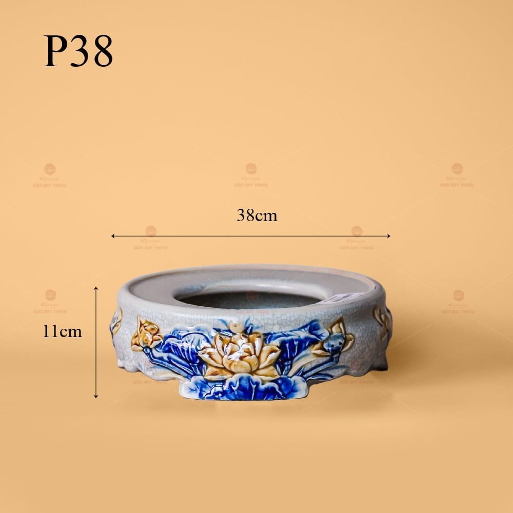 Đế Bát Hương Thờ Men Rạn Nổi Họa Tiết Hoa Sen