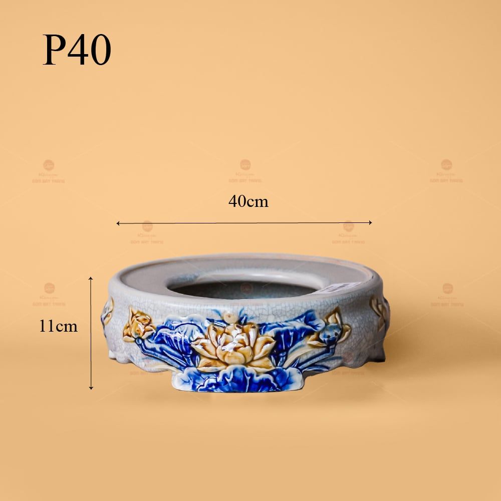 Đế Bát Hương Thờ Men Rạn Nổi Họa Tiết Hoa Sen