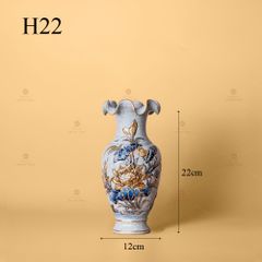 Lọ Hoa Miệng Lượn Men Rạn Vẽ Vàng Họa Tiết Hoa Sen