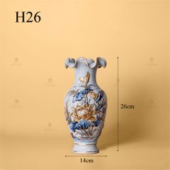 Lọ Hoa Miệng Lượn Men Rạn Vẽ Vàng Họa Tiết Hoa Sen