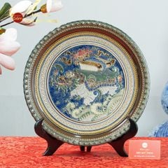 Đĩa Trưng Bày Đắp Nổi Vẽ Màu Kỳ Lân Chở Sách