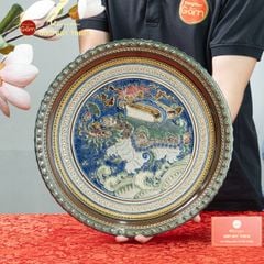 Đĩa Trưng Bày Đắp Nổi Vẽ Màu Kỳ Lân Chở Sách