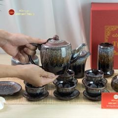 Bộ Ấm Chén Men Hỏa Biến Đại Cẩm Thạch