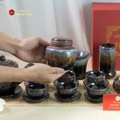 Bộ Ấm Chén Men Hỏa Biến Đại Cẩm Thạch