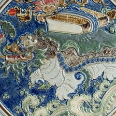 Đĩa Trưng Bày Đắp Nổi Vẽ Màu Kỳ Lân Chở Sách