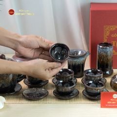 Bộ Ấm Chén Men Hỏa Biến Đại Cẩm Thạch