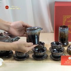 Bộ Phụ Kiện Trà Đại Cẩm Thạch Men Hỏa Biến