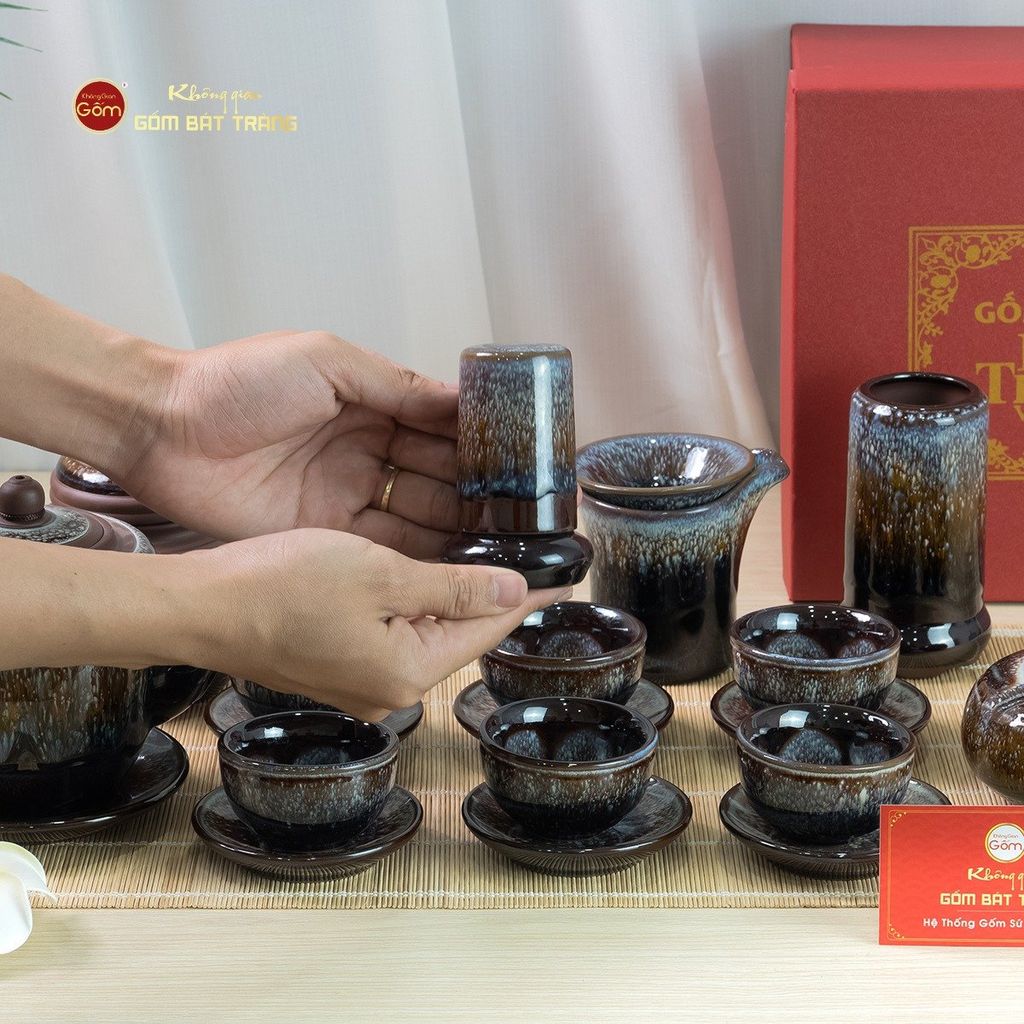 Bộ Ấm Chén Men Hỏa Biến Đại Cẩm Thạch