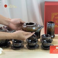 Bộ Phụ Kiện Trà Đại Cẩm Thạch Men Hỏa Biến
