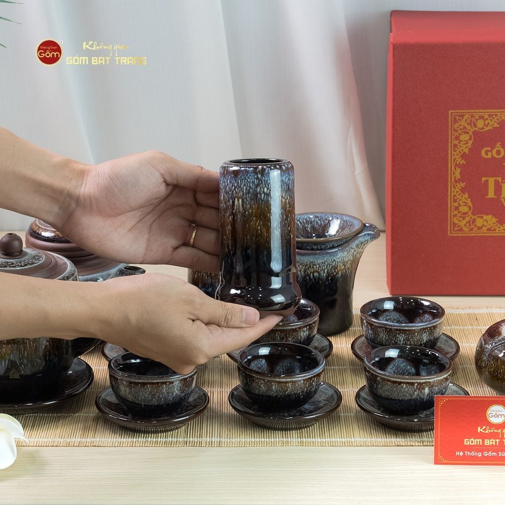 Bộ Phụ Kiện Trà Đại Cẩm Thạch Men Hỏa Biến