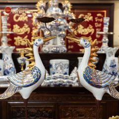 Hạc Thờ Men Lam Vẽ Vàng (Chiếc)