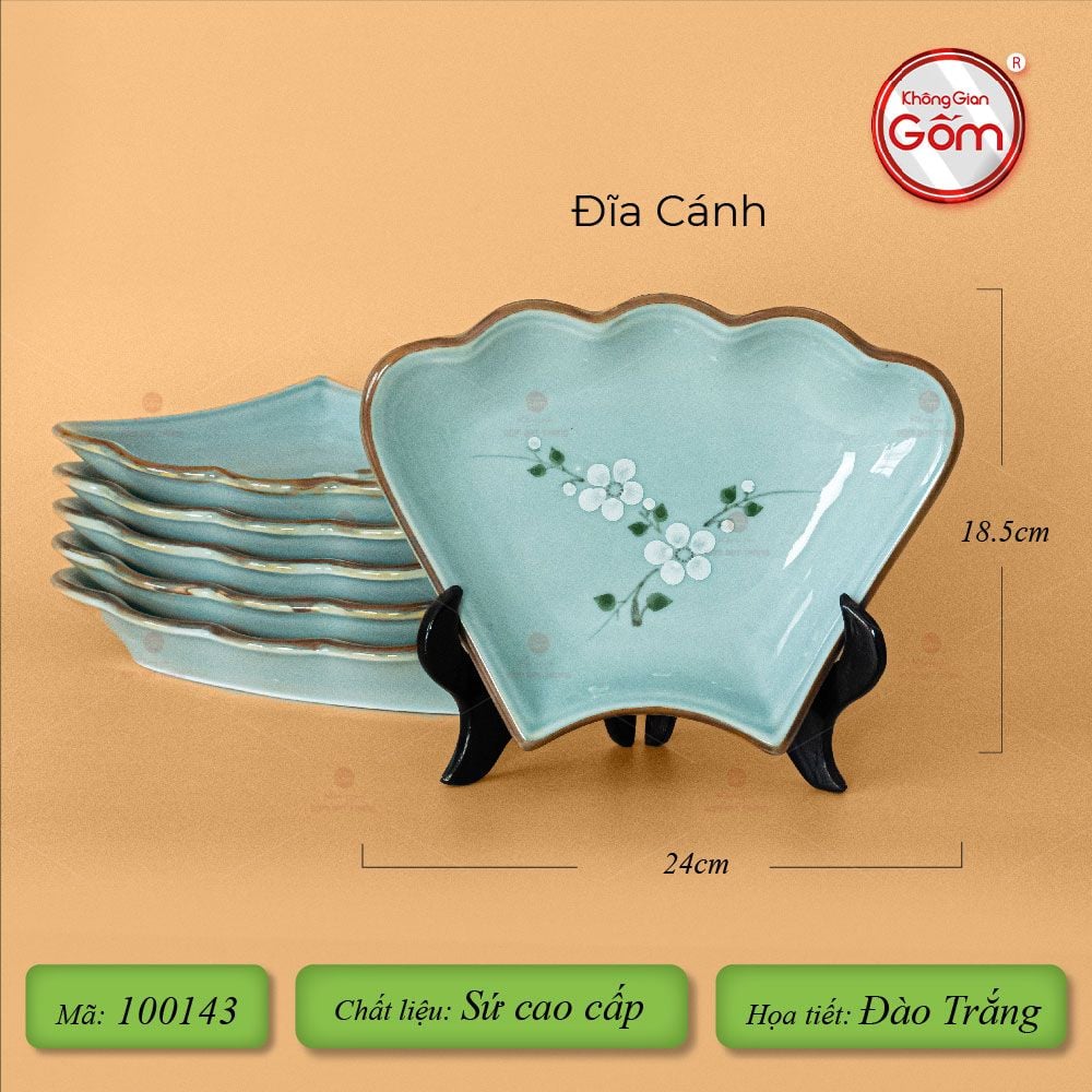 Bộ Bát Đĩa Hoa Mặt Trời Men Xanh Đào Trắng