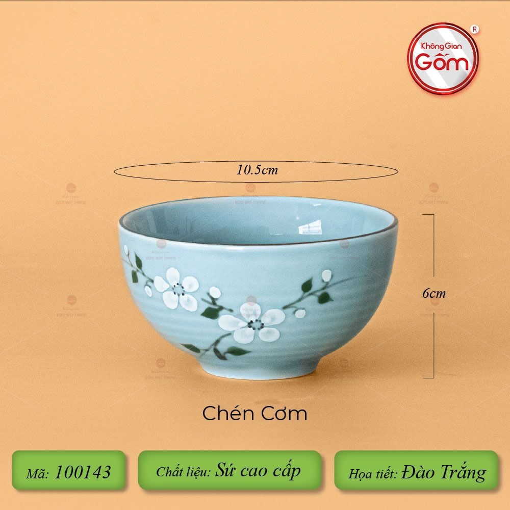 Bộ Bát Đĩa Hoa Mặt Trời Men Xanh Đào Trắng
