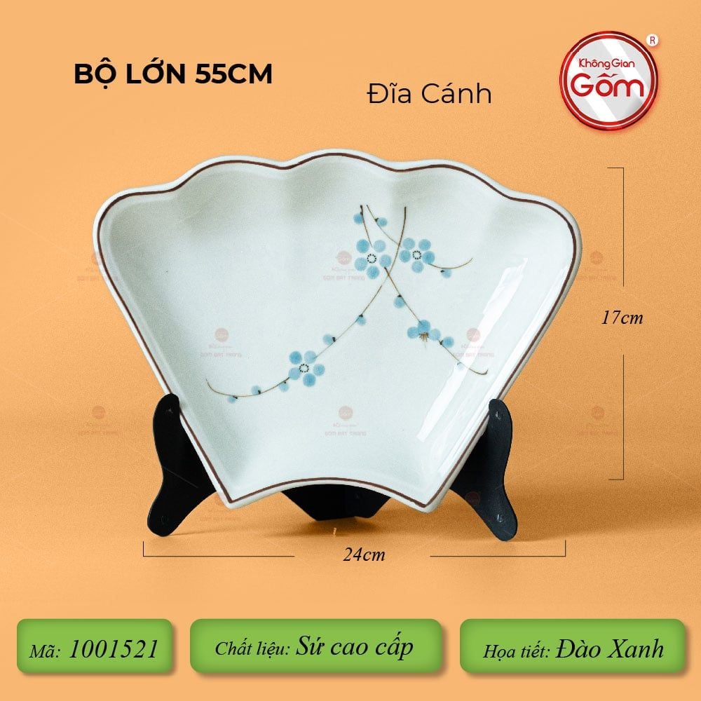 Bộ Bát Đĩa Hoa Mặt Trời Men Kem Hoa Đào Xanh