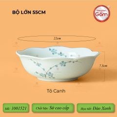 Bộ Bát Đĩa Hoa Mặt Trời Men Kem Hoa Đào Xanh
