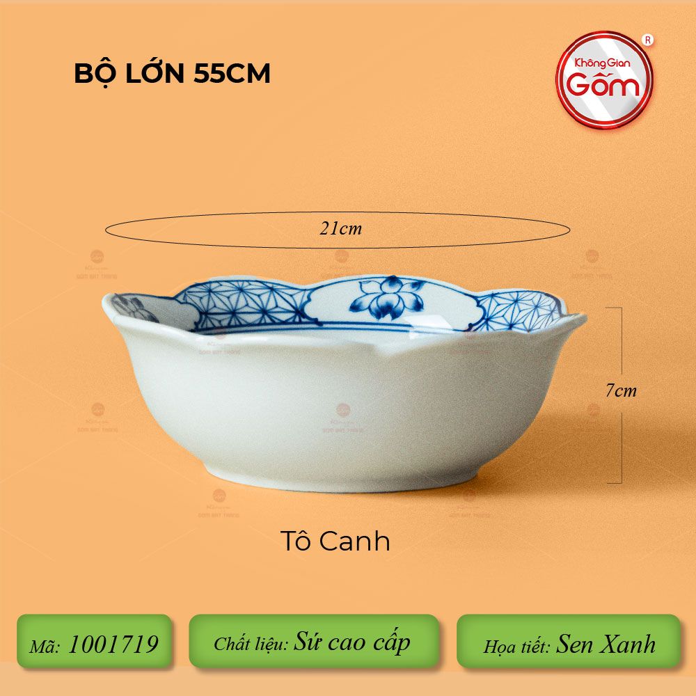 Bộ Bát Đĩa Hoa Mặt Trời Hoa Sen Xanh