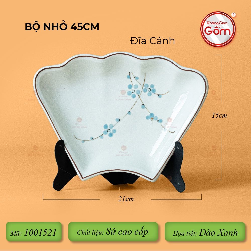 Bộ Bát Đĩa Hoa Mặt Trời Men Kem Hoa Đào Xanh