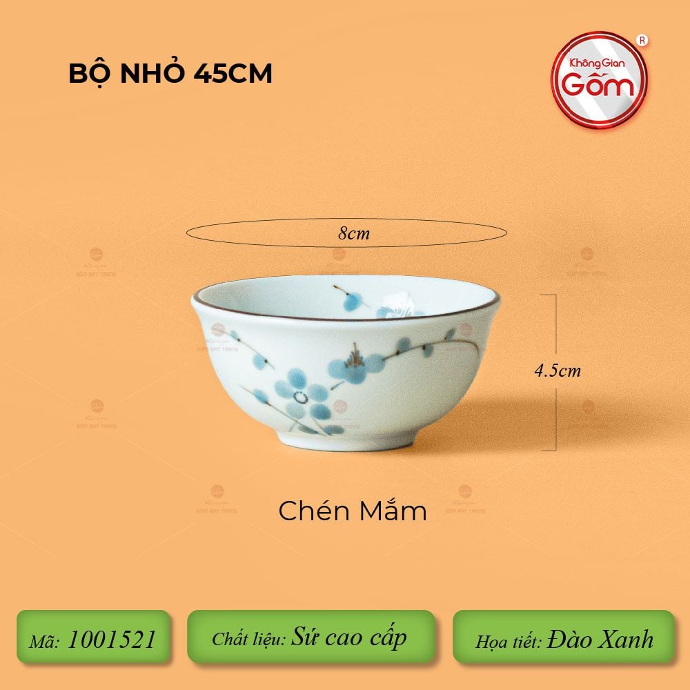 Bộ Bát Đĩa Hoa Mặt Trời Men Kem Hoa Đào Xanh