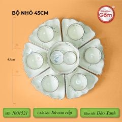 Bộ Bát Đĩa Hoa Mặt Trời Men Kem Hoa Đào Xanh