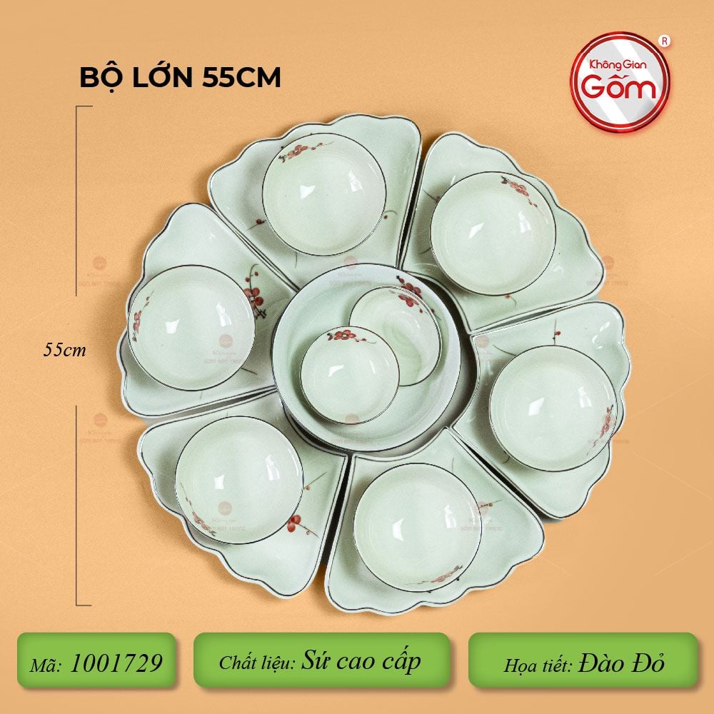 Bộ Bát Đĩa Hoa Mặt Trời Đào Đỏ