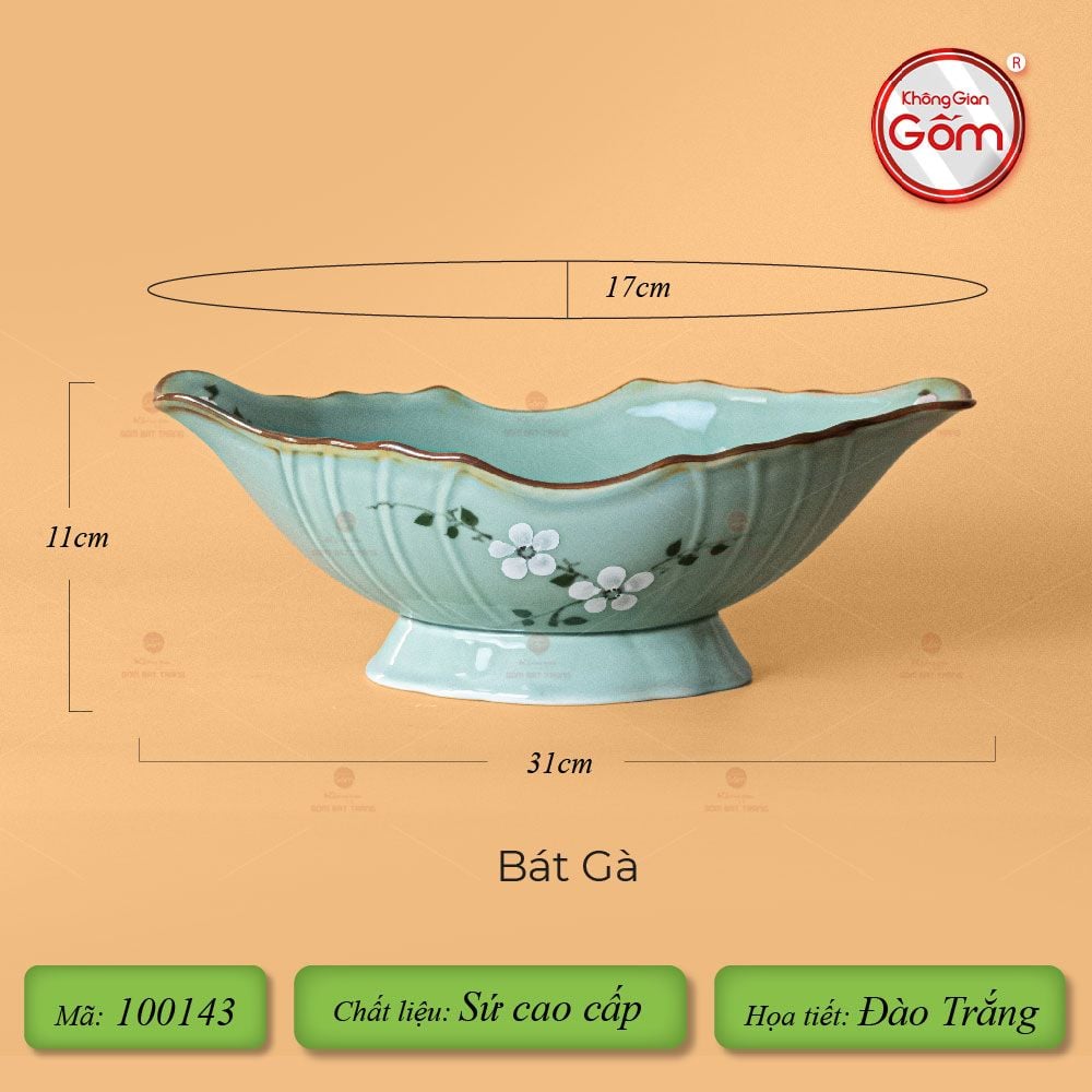 Bộ Bát Đĩa Hoa Mặt Trời Men Xanh Đào Trắng