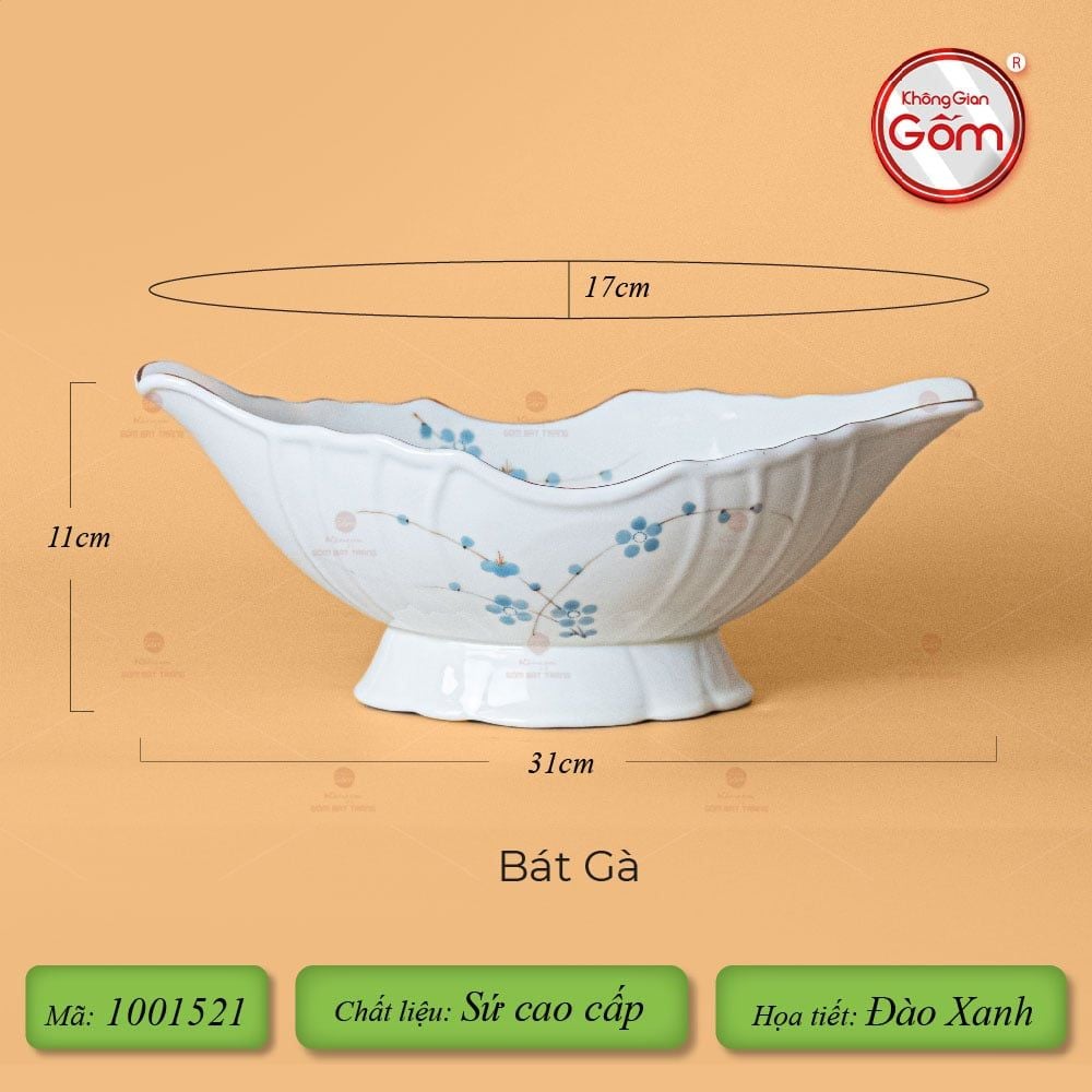 Bộ Bát Đĩa Hoa Mặt Trời Men Kem Hoa Đào Xanh