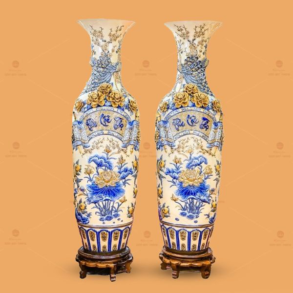 Lộc Bình Phúc Lộc Thọ Men Hoàng Thổ Đắp Nổi