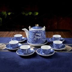 Bộ trà Hoa mẫu đơn lam vẽ tay