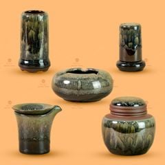 Bộ Phụ Kiện Trà Ngọc Thạch Men Hỏa Biến
