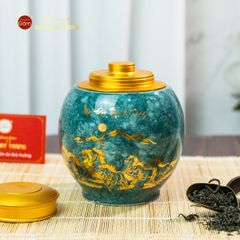 Hũ Đựng Trà Men Lam Mã Đáo Thành Công Vẽ Vàng
