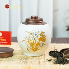 Hũ Đựng Trà Men Trắng Họa Tiết Hoa Vẽ Vàng