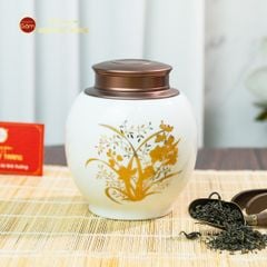 Hũ Đựng Trà Men Trắng Họa Tiết Hoa Vẽ Vàng