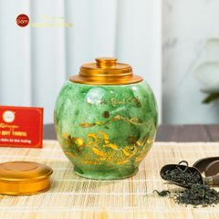 Hũ Đựng Trà Men Xanh Mã Đáo Thành Công Vẽ Vàng