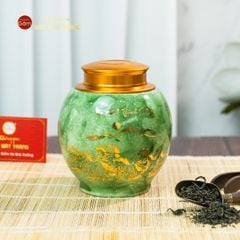 Hũ Đựng Trà Men Xanh Mã Đáo Thành Công Vẽ Vàng