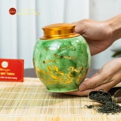 Hũ Đựng Trà Men Xanh Mã Đáo Thành Công Vẽ Vàng